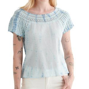 Lucky Brand Short Sleeve Crochet Blouse - Blue Bell